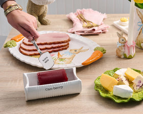 Spatula and dish arranged for effortless self-serve presentation