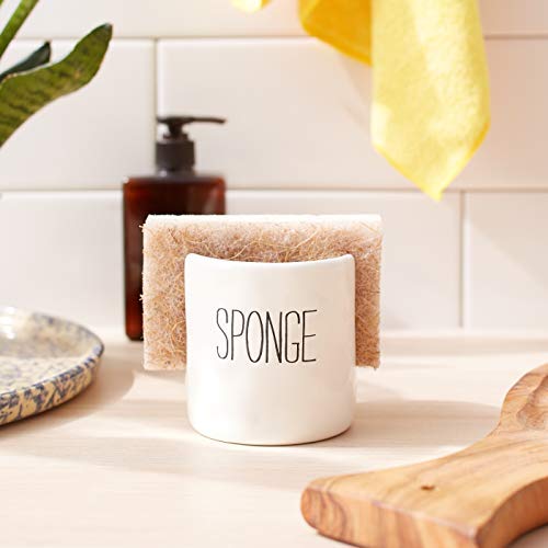 Mud Pie sponge holder features a slit for easy sponge storage near the sink.