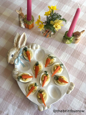 Mud Pie Easter Bunny deviled egg fork with ceramic handle complements the platter for elegant serving