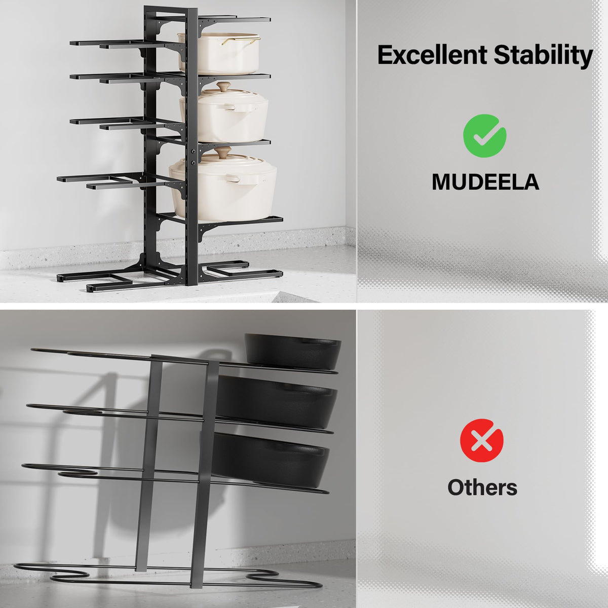 MUDEELA 10-tier organizer close-up highlighting sturdy steel construction.