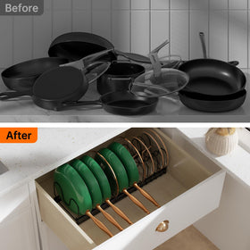 MUDEELA 14 adjustable dividers organize lids, pans, and bakeware efficiently