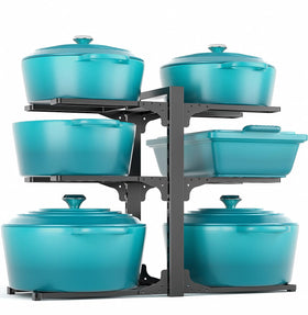 MUDEELA 6-tier under-cabinet organizer supports heavy cookware with balanced design.