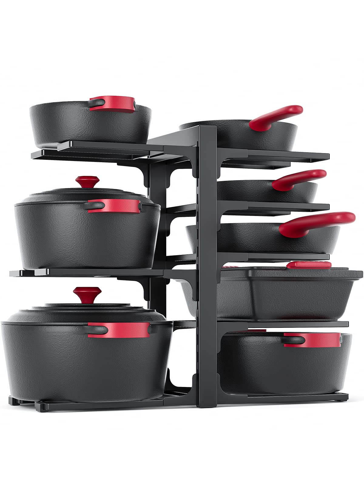 MUDEELA 8-tier pot organizer under cabinet for neat cookware storage.