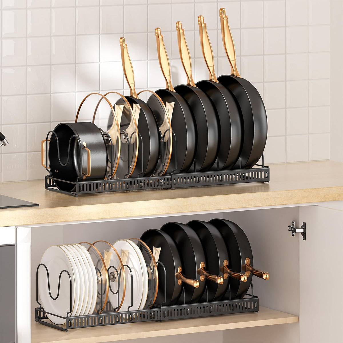 MUDEELA keeps baking sheets, lids, and pans neatly sorted and accessible.