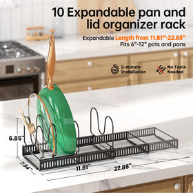 MUDEELA expandable lid organizer demonstrates versatile width for cabinet storage
