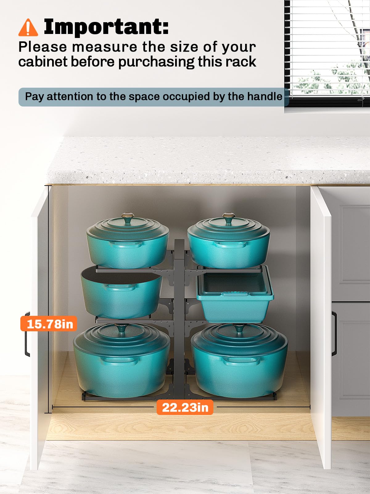 MUDEELA adjustable tiers let you customize space for pots and lids.