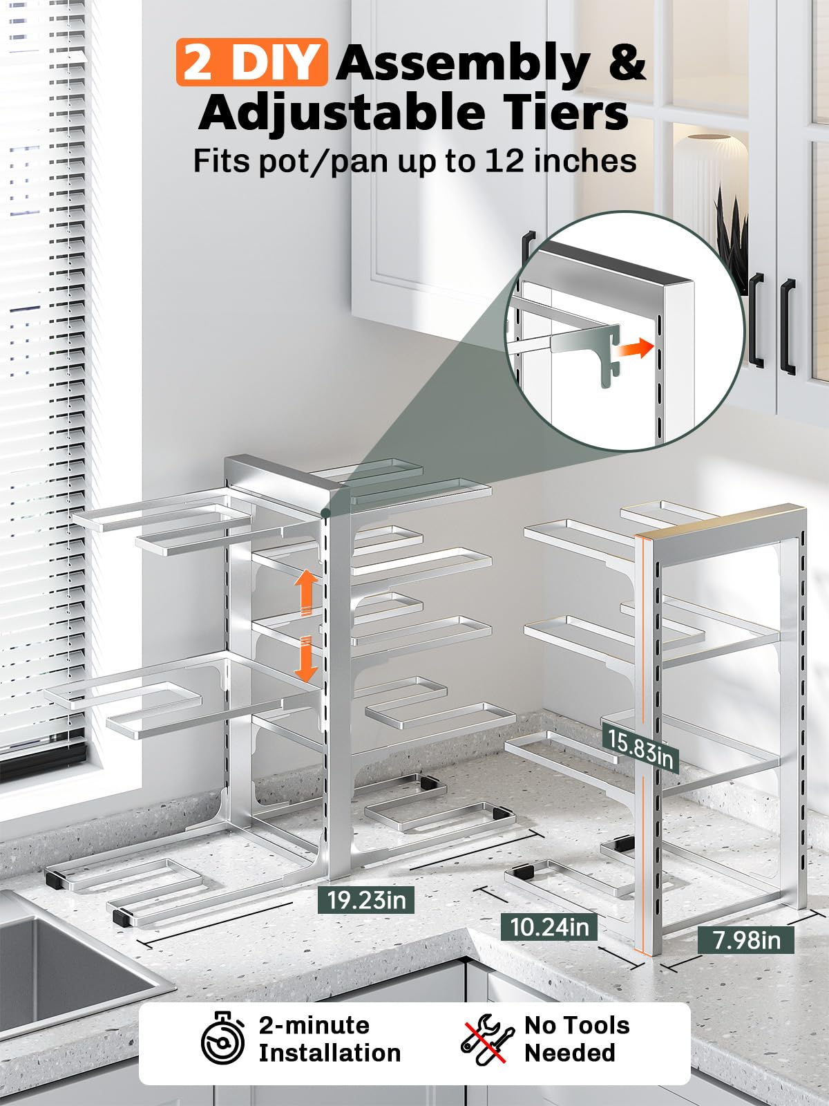 MUDEELA heavy-duty rack supports up to 120 pounds for durable cookware storage