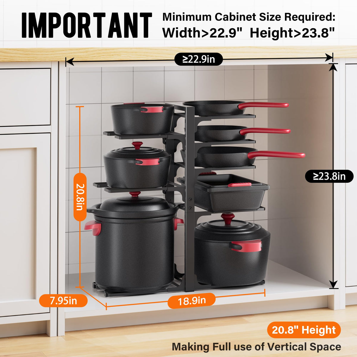MUDEELA heavy-duty pan organizer supports cast iron cookware securely