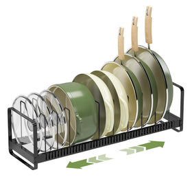 MUDEELA pot rack organizer inside cabinet for clutter free kitchen storage.