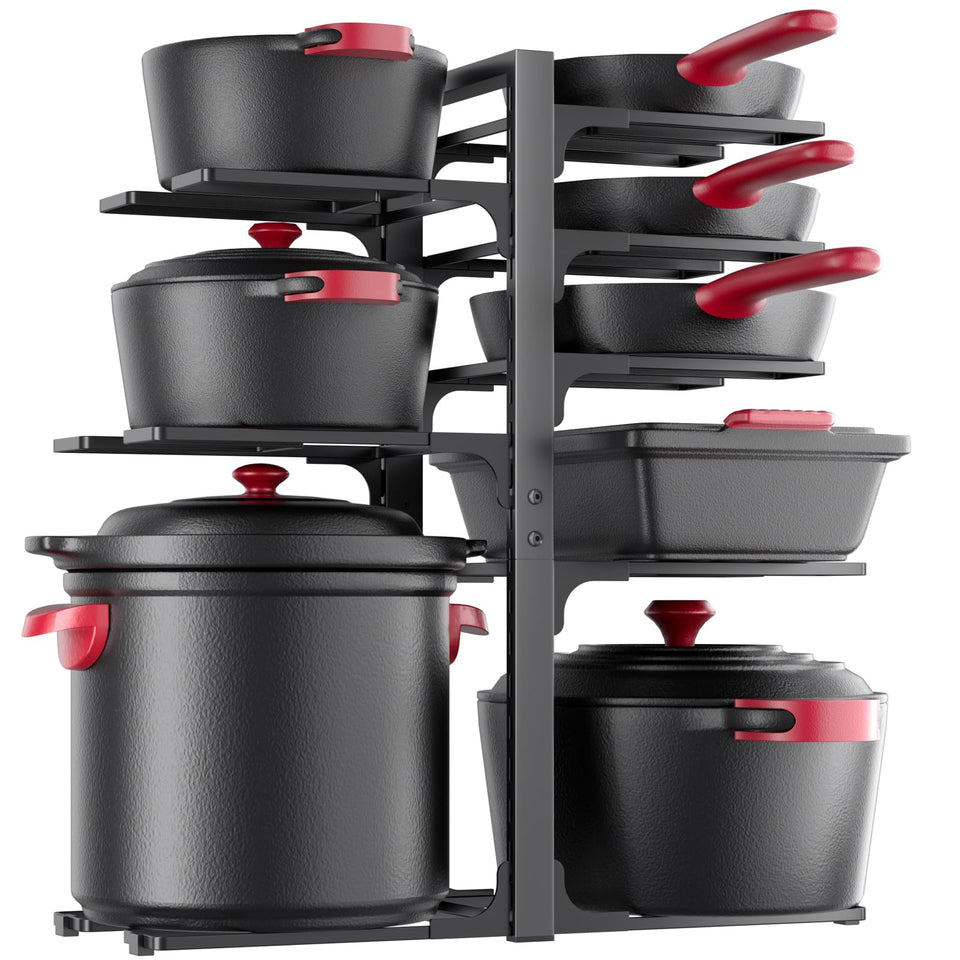 MUDEELA under-cabinet pot organizer storing large stockpots neatly