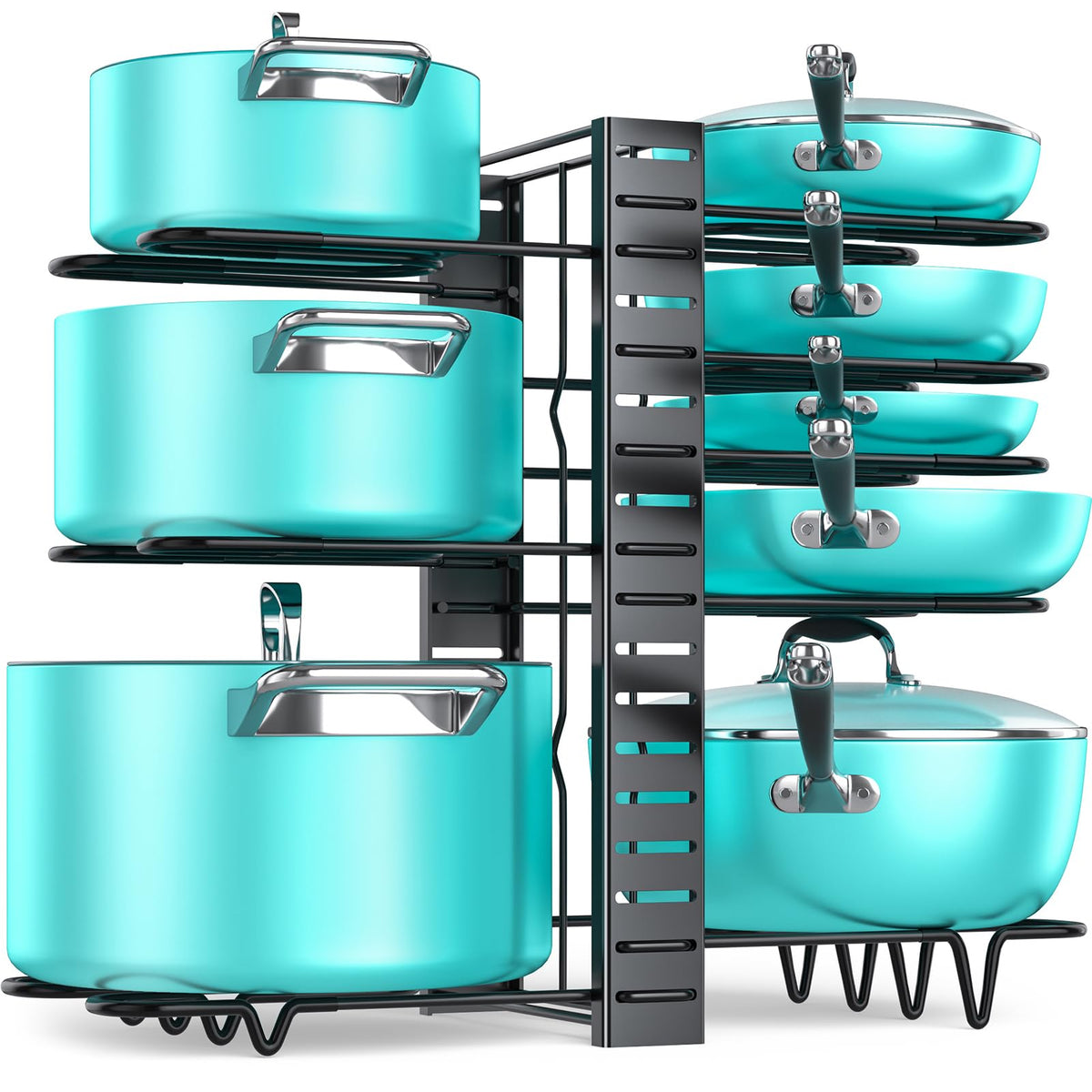 MUDEELA under-cabinet pots and pans organizer with 8 tiers for space-saving storage