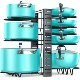 MUDEELA under-cabinet pots and pans organizer with 8 tiers for space-saving storage