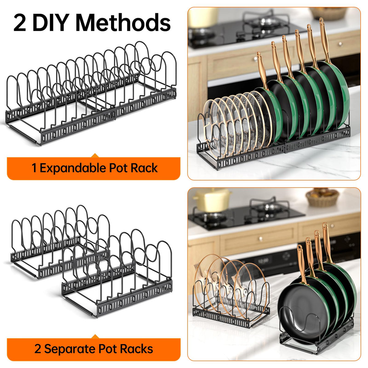 MUDEELA self-adaptive storage fits various pot sizes for easy sorting