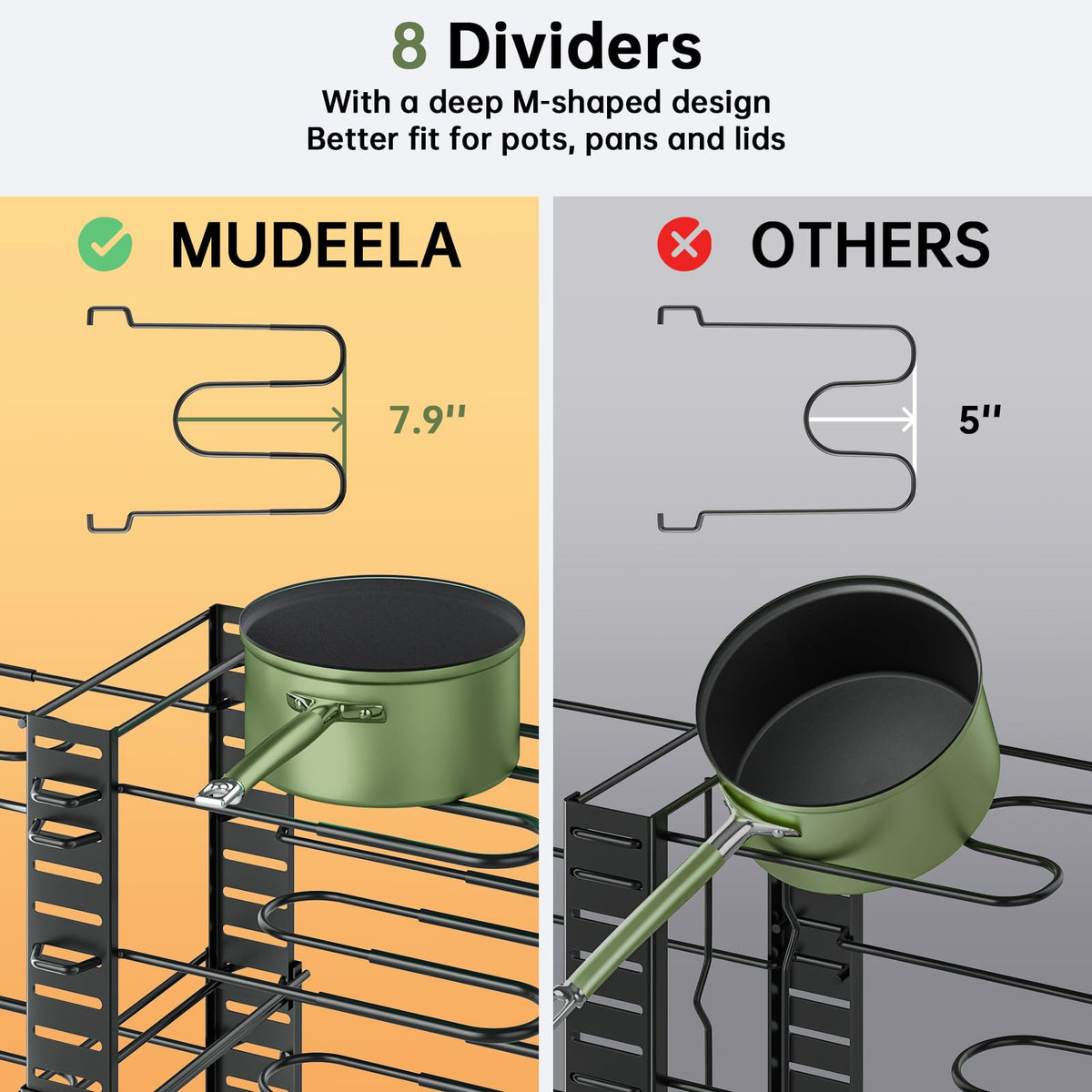 MUDEELA space saving rack keeps lids trays and cutting boards neatly arranged