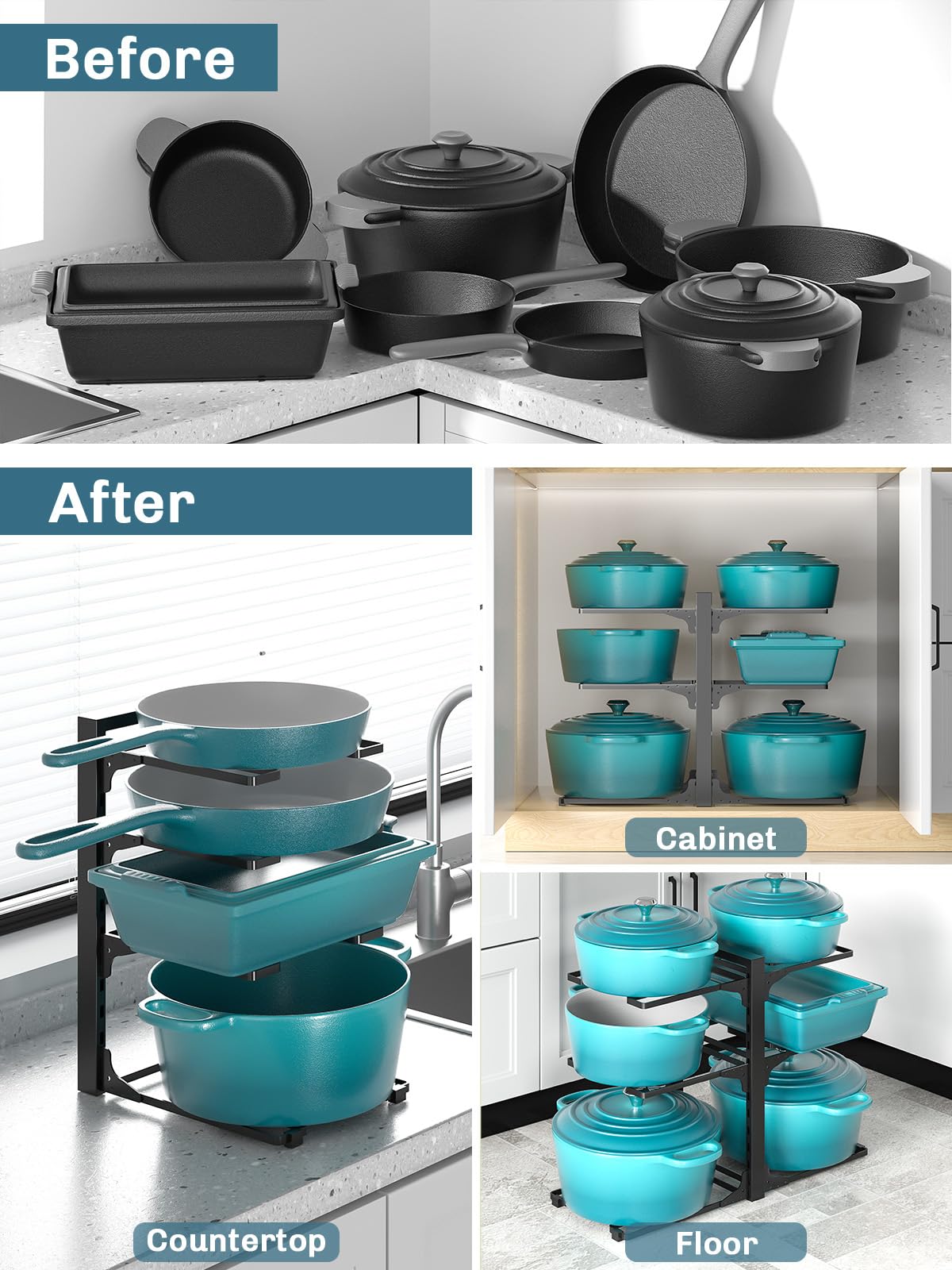 MUDEELA keeps cookware organized and accessible for quicker meal prep.
