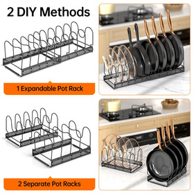 MUDEELA ten adjustable dividers customize lid and sheet storage for pots and pans.