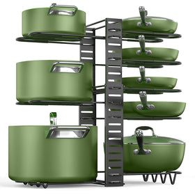 MUDEELA under-cabinet rack with eight adjustable tiers for organized cookware storage
