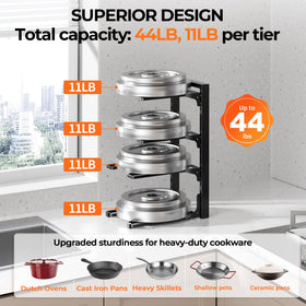 MUDEELA adjustable tiers for pots and lids storage.