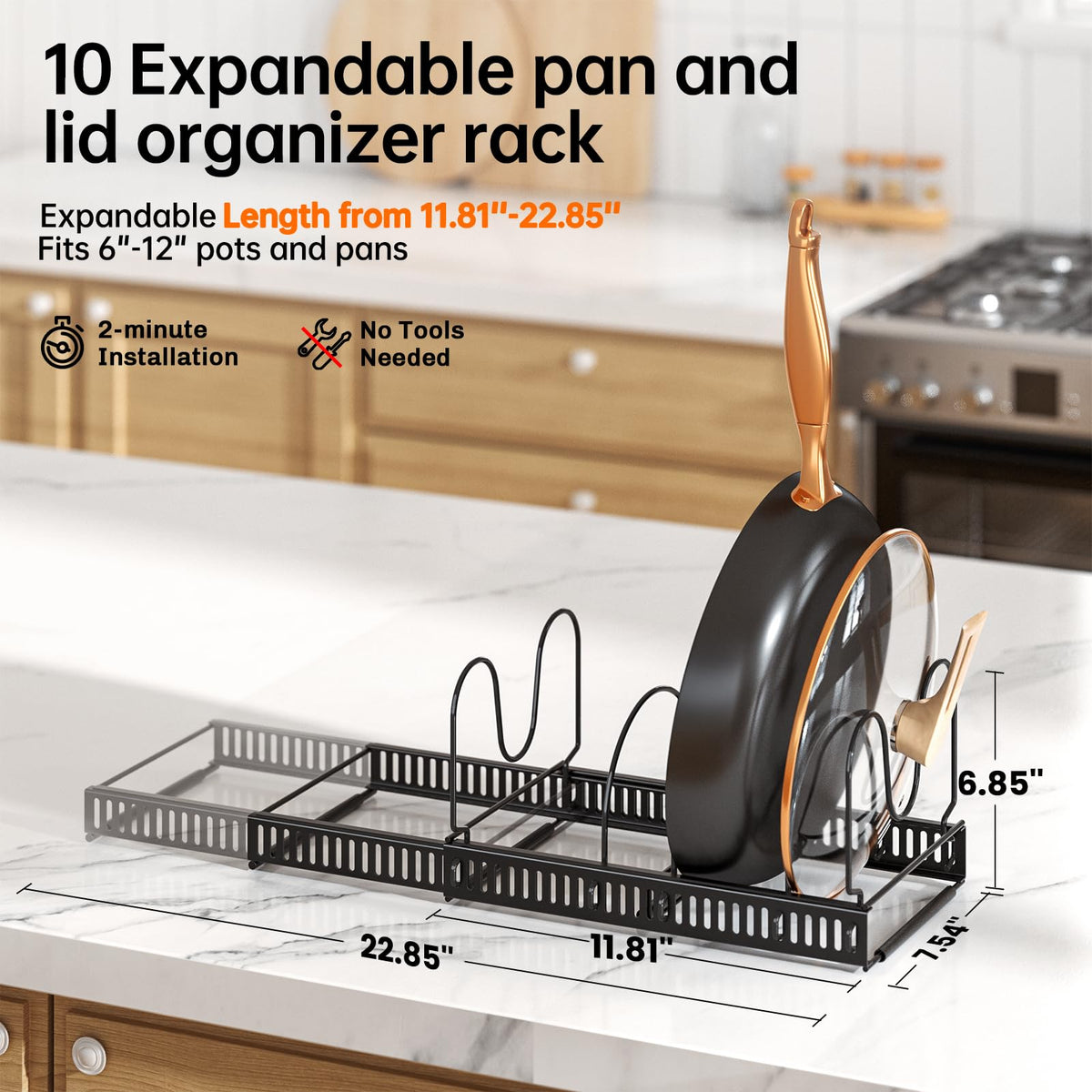 MUDEELA expandable lid organizer assembly demonstrating flexible setup options.