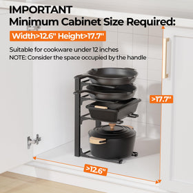 MUDEELA heavy-duty pot organizer supports up to 44 lbs capacity.
