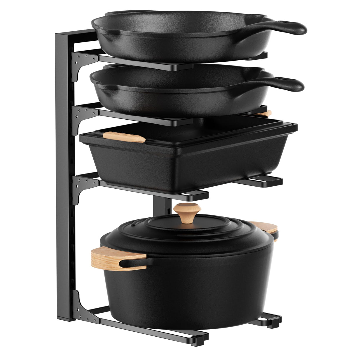 MUDEELA pot organizer under-cabinet with 4 tiers keeps cookware neatly arranged.