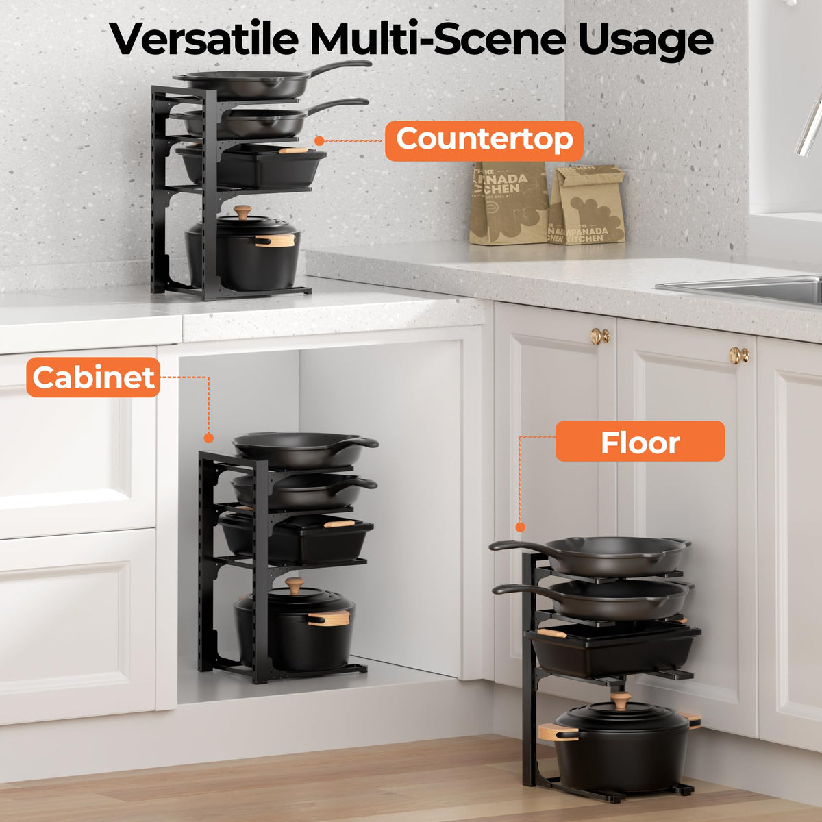 MUDEELA space-saving design reduces kitchen clutter.