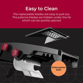 Mueller Austria mandoline slicer cheese slicing and shredding versatility.