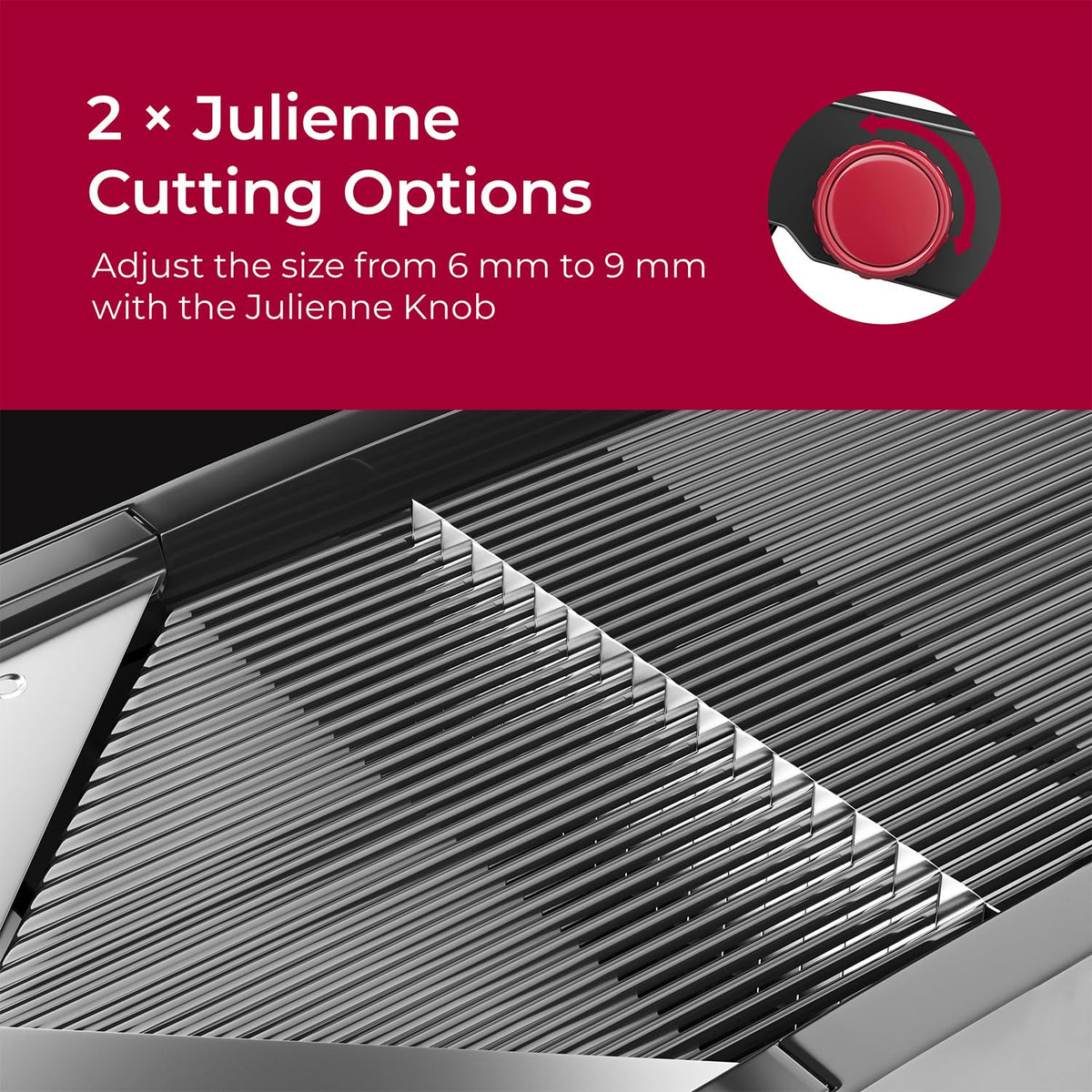 Mueller Austria mandoline slicer folded legs for compact kitchen storage.
