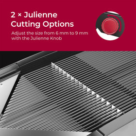 Mueller Austria mandoline slicer folded legs for compact kitchen storage.