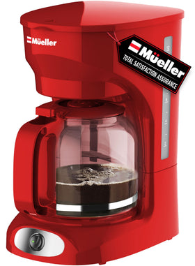 MUELLER HOME 12-Cup coffee maker with borosilicate carafe for heat-resistant, odor-free brewing.