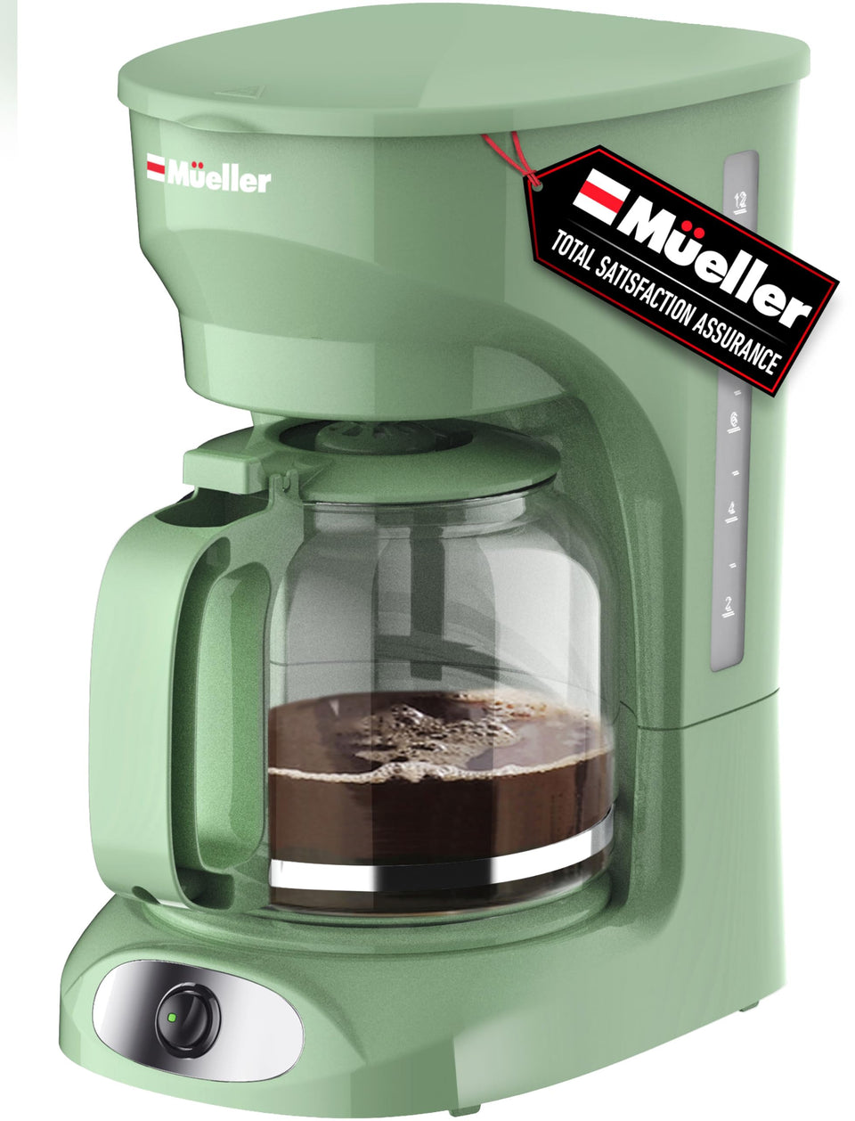 MUELLER HOME 12-cup drip coffee maker with borosilicate carafe for durable brewing.