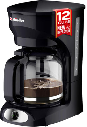 Mueller Home 12-Cup Drip Coffee Maker on the counter for quick, large-batch brewing.