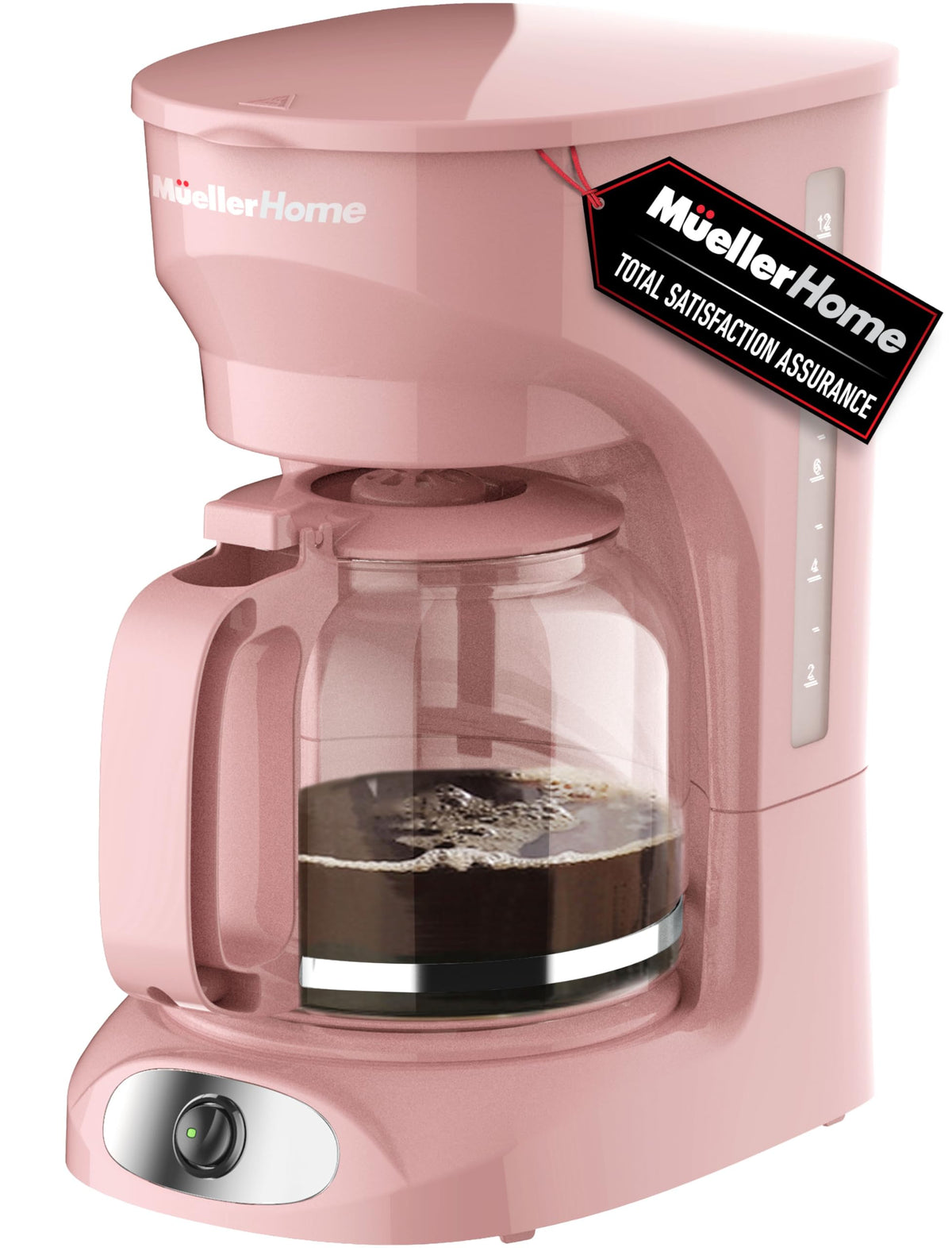 Mueller Home 12-Cup Pink Coffee Maker borosilicate carafe for durable daily brews