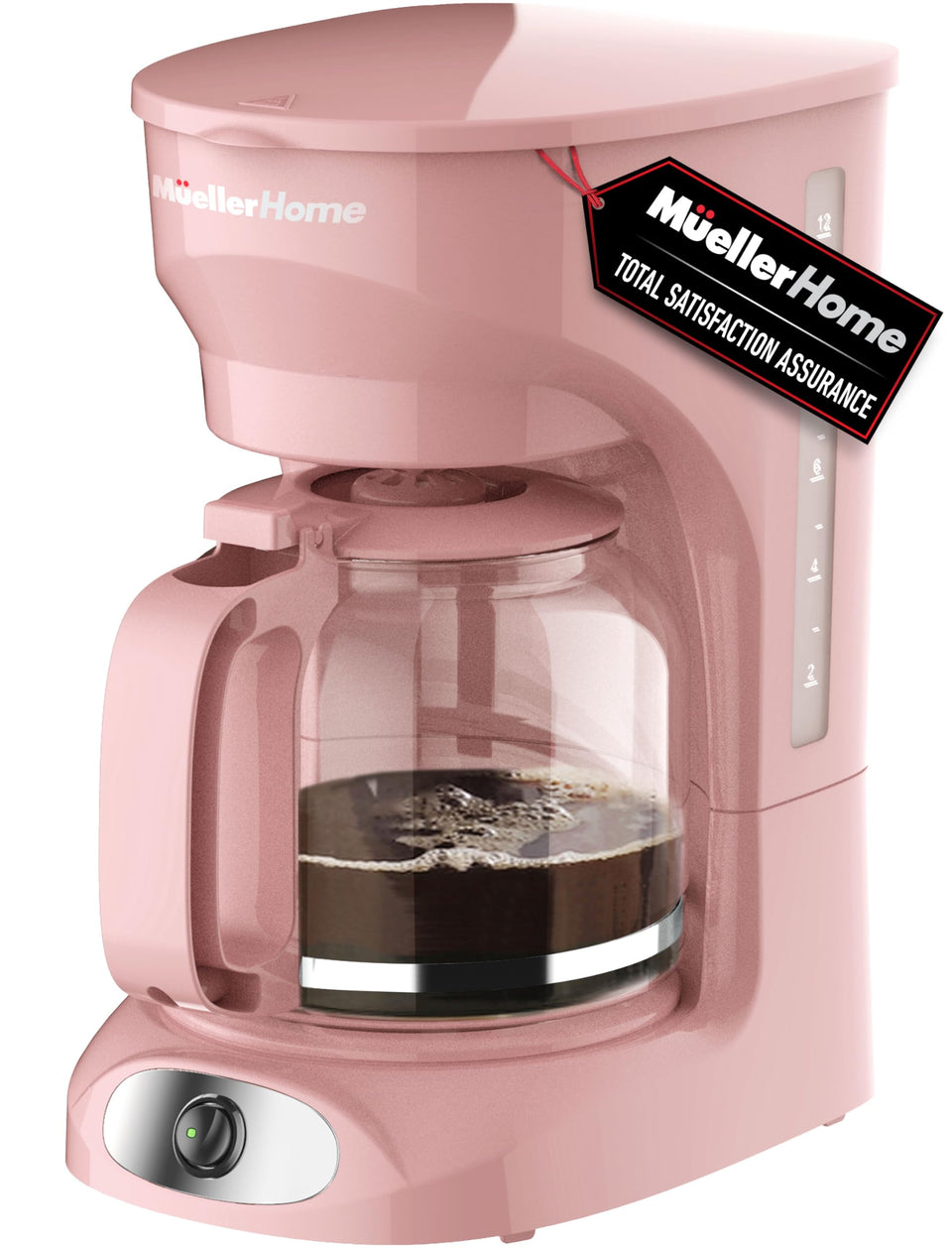 Mueller Home 12-Cup Pink Coffee Maker borosilicate carafe for durable daily brews