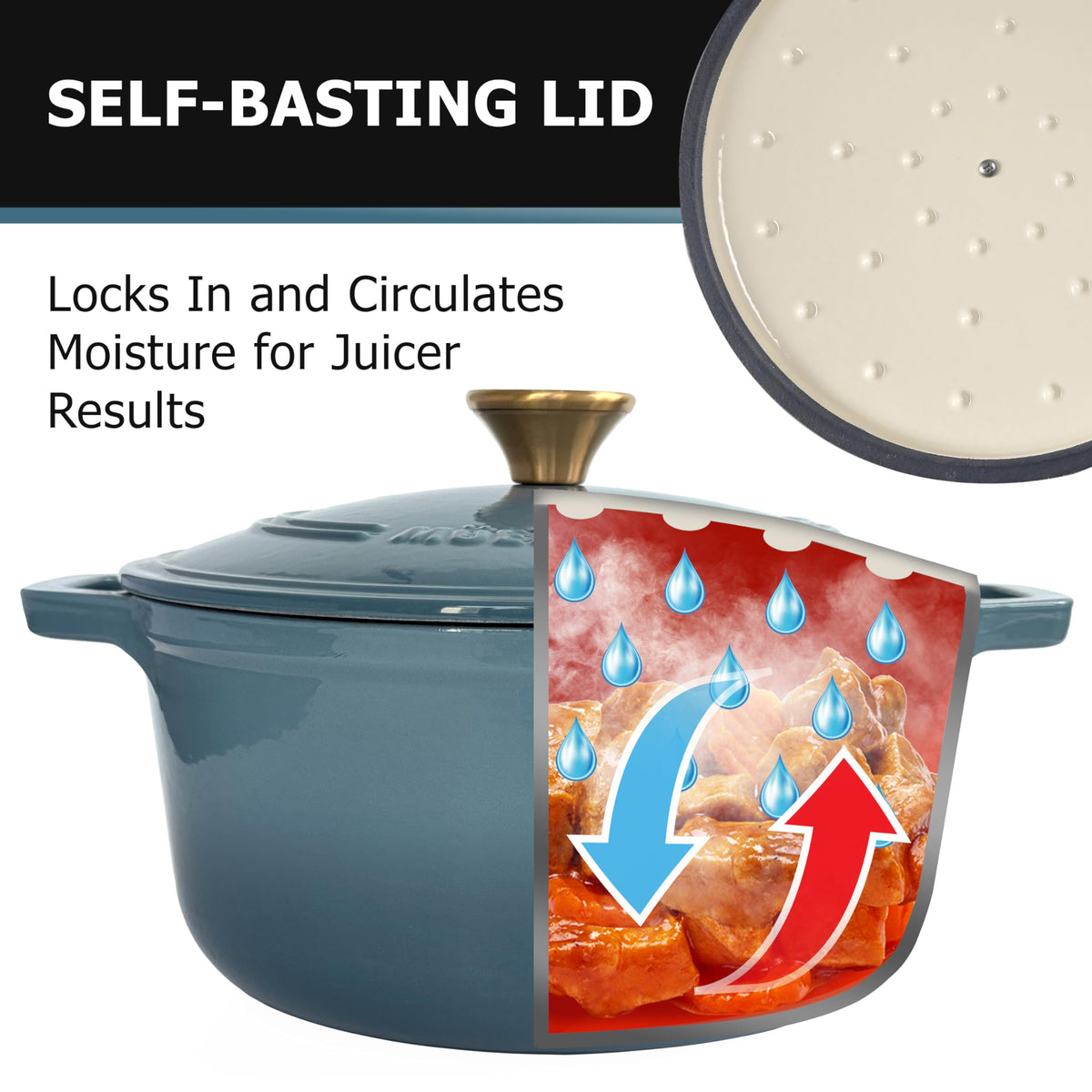 MUELLER HOME lid with stainless knob provides easy handling during transfers.