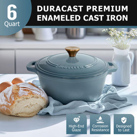 MUELLER HOME 6 Qt enameled cast iron delivers even heat distribution for consistent cooking.