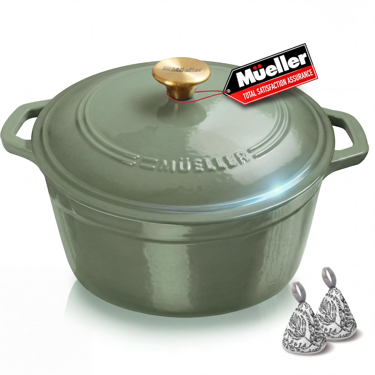 MUELLER HOME 6qt-enamelled-dutch-oven-green provides even heat for family-friendly meals.