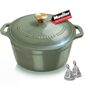 MUELLER HOME 6qt-enamelled-dutch-oven-green provides even heat for family-friendly meals.