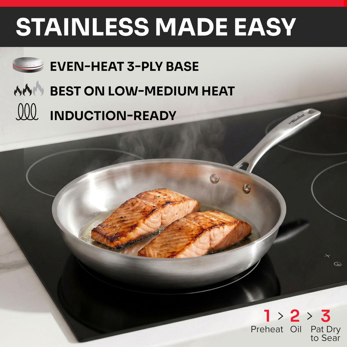 Mueller Home 8in skillet on burner for fast searing and sautéing