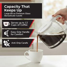 MUELLER HOME anti-drip carafe minimizes spills during pouring.