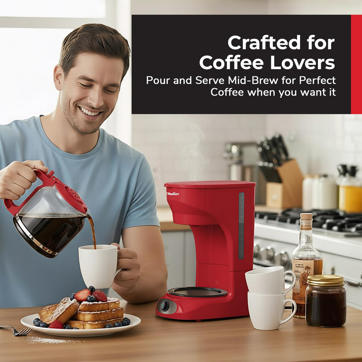 MUELLER HOME anti-drip pouring design keeps countertops clean.