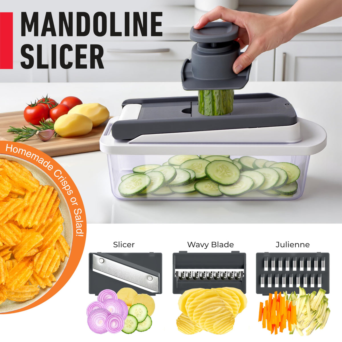 Mueller Home chopped veggies show quick, even dicing for weeknight meals.