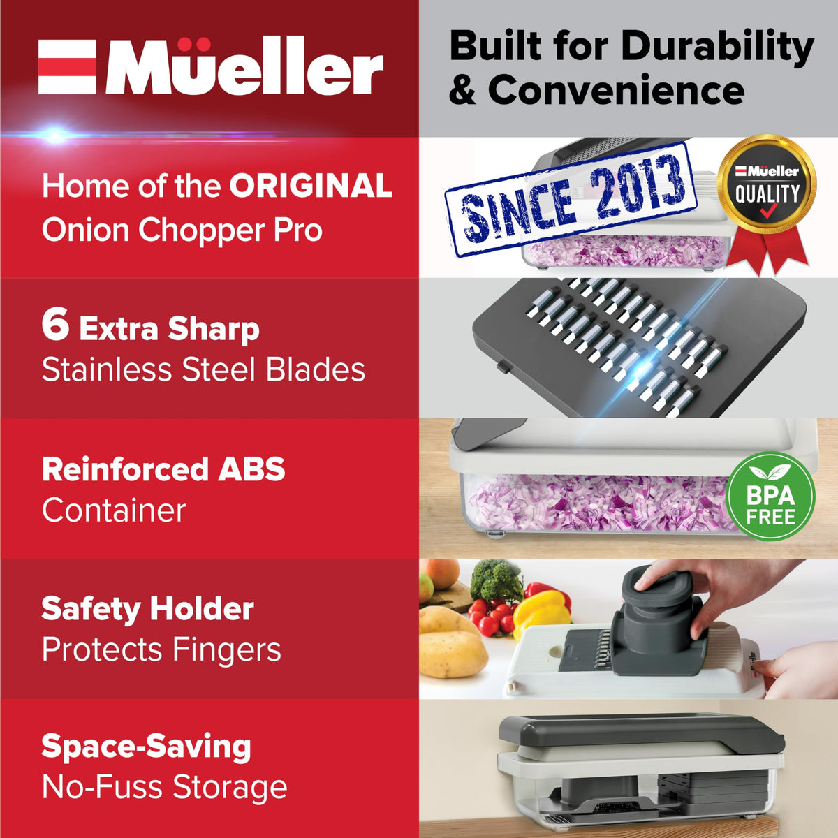 Mueller Home six blade collection enables slicing julienne and grating with precision