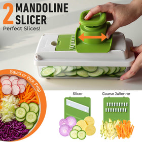 Mueller Home Dicer and blade attachments offer versatile chopping and grating options.