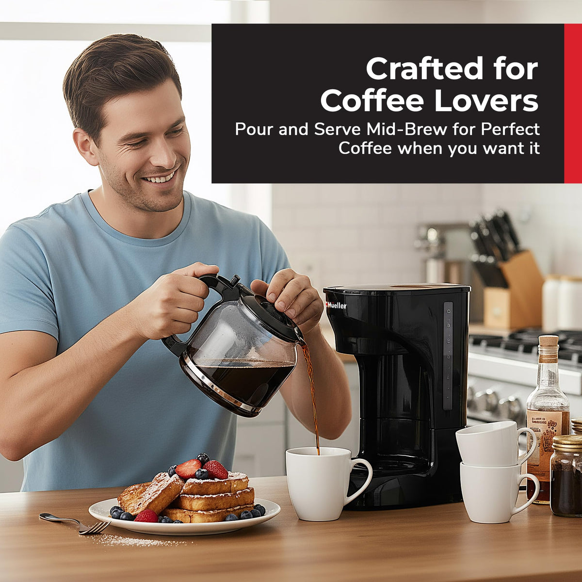 Mueller Home dishwasher-safe carafe simplifies cleanup after gatherings.