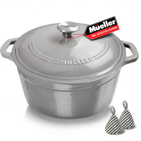Mueller Home DuraCast 6qt Dutch Oven front view highlights even heat distribution for consistent results.