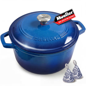 Mueller Home DuraCast 6qt Dutch oven with aqua blue lid delivers even heat