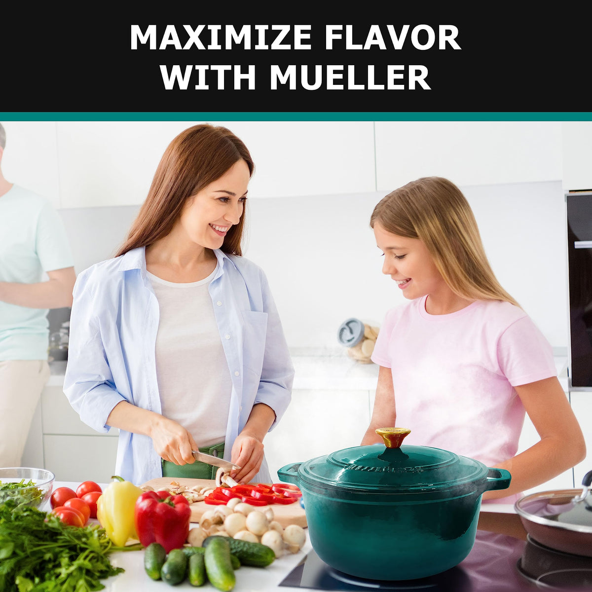 Mueller Home Duracast wide ergonomic handles for safe lifting and transport.
