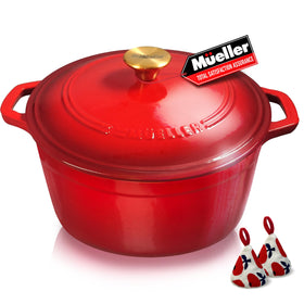 Mueller Home 6qt red Dutch oven with lid and knob for even heating
