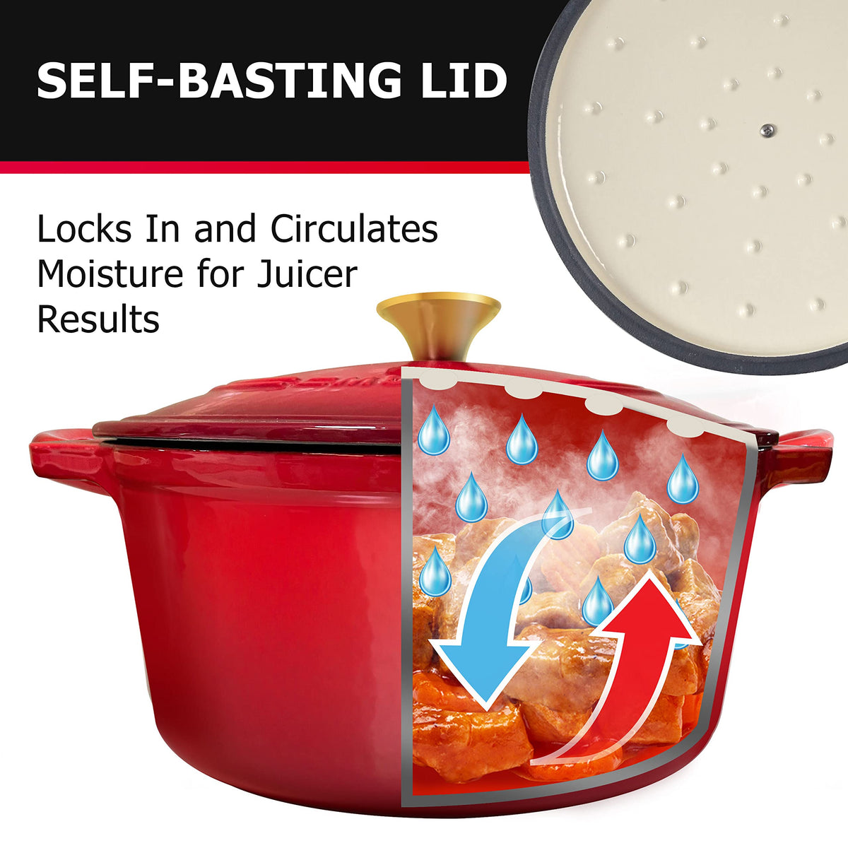 Mueller Home Dutch oven in oven-ready position safe up to 500°F